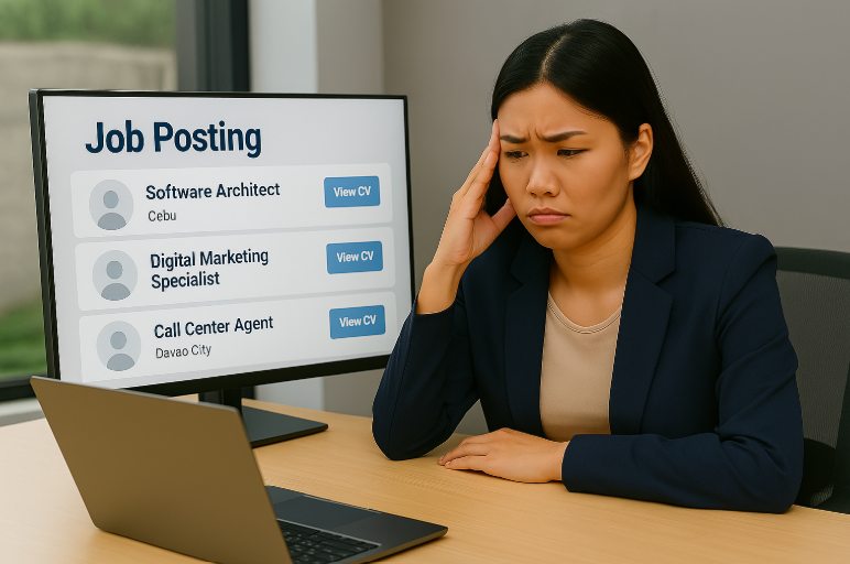Job posting platform showing mismatched IT applicants in the Philippines