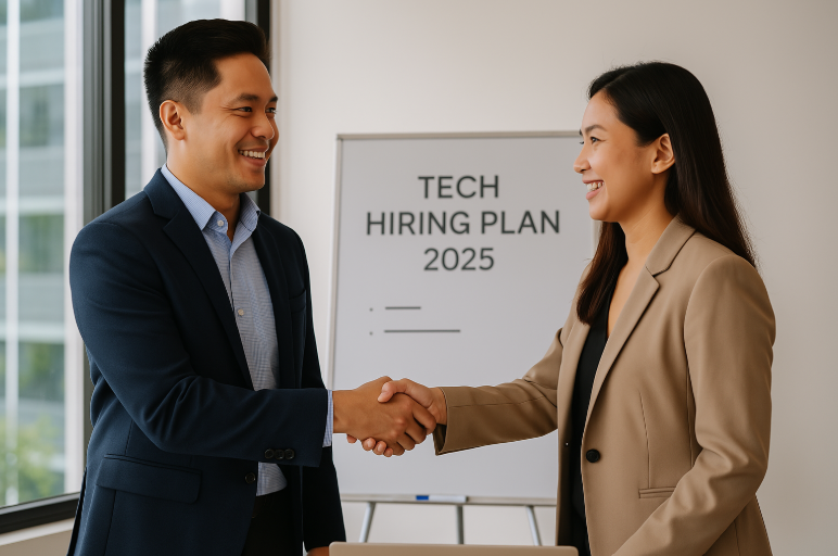 Filipino IT recruiter and business owner finalising a hiring partnership in the Philippines